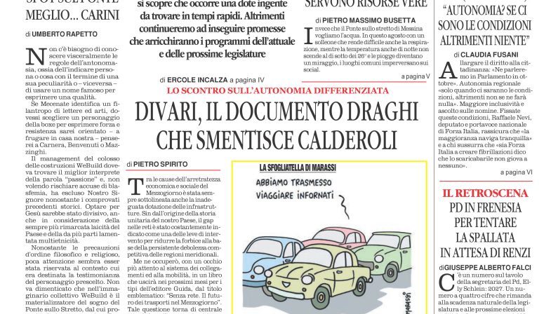 La prima pagina de l’ALTRAVOCE dell’ITALIA in edicola oggi