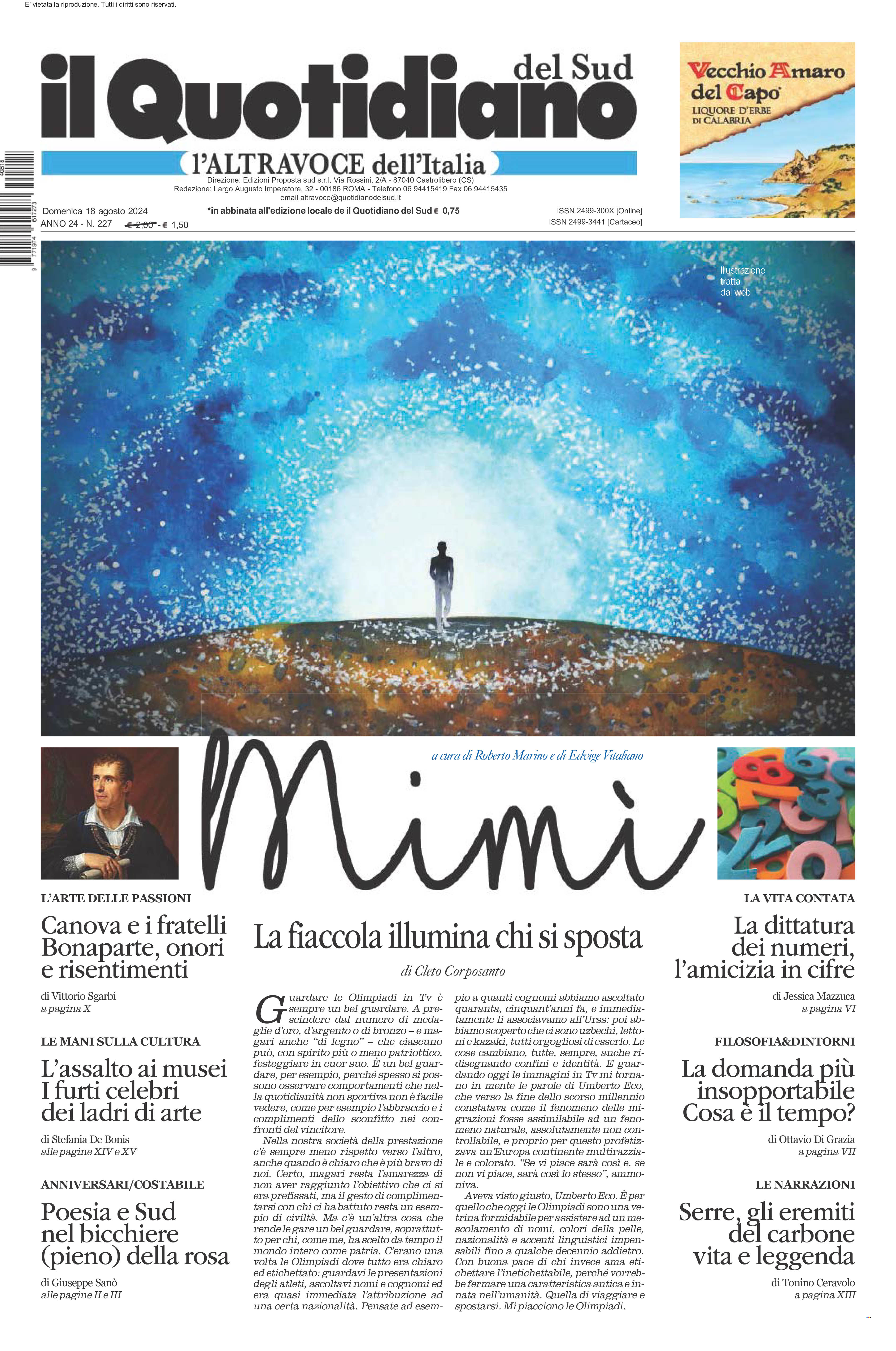 La prima pagina de l’ALTRAVOCE dell’ITALIA in edicola oggi