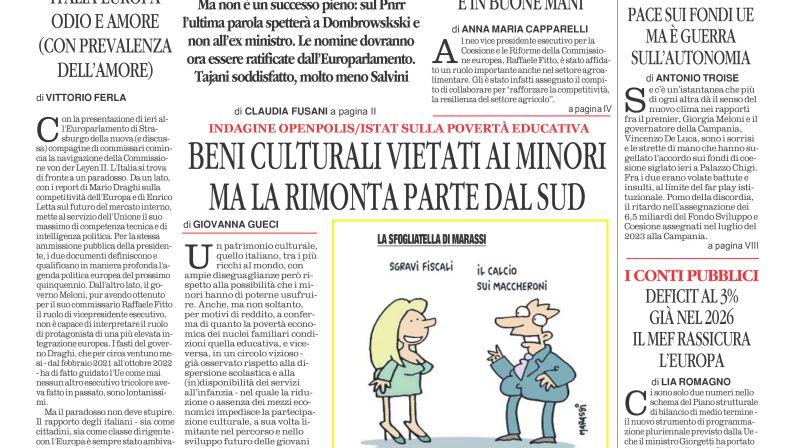 La prima pagina de l’ALTRAVOCE dell’ITALIA in edicola oggi