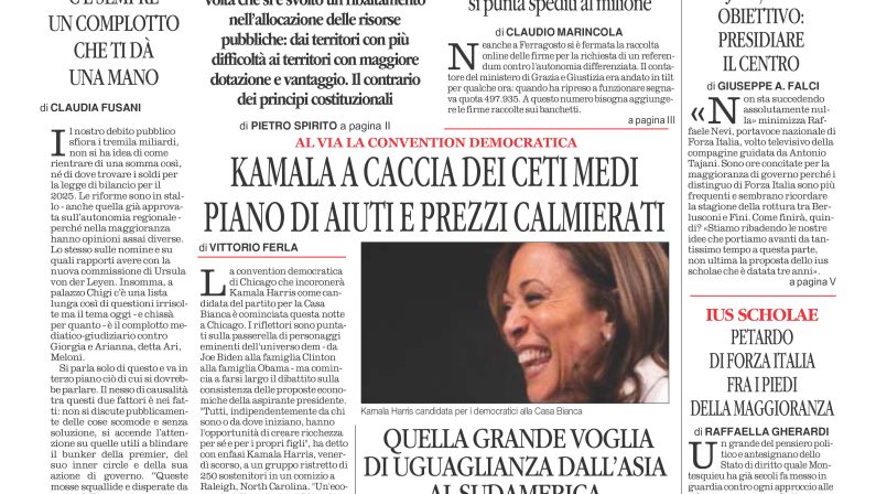 La prima pagina de l’ALTRAVOCE dell’ITALIA in edicola oggi