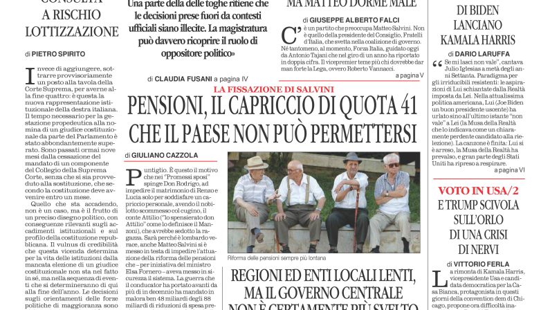 La prima pagina de l’ALTRAVOCE dell’ITALIA in edicola oggi