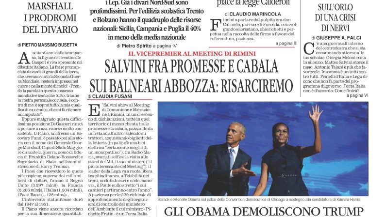 La prima pagina de l’ALTRAVOCE dell’ITALIA in edicola oggi