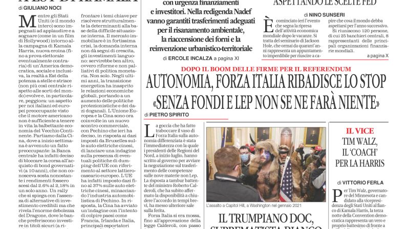 La prima pagina de l’ALTRAVOCE dell’ITALIA in edicola oggi