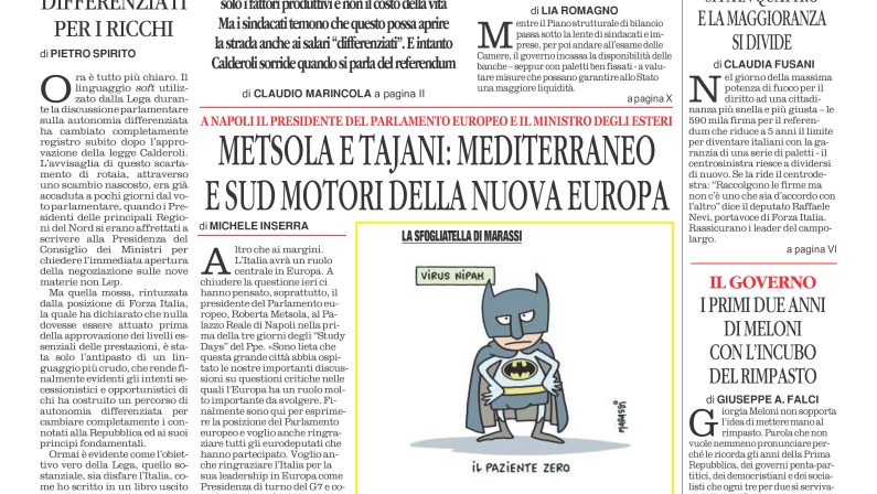 La prima pagina de l’ALTRAVOCE dell’ITALIA in edicola oggi