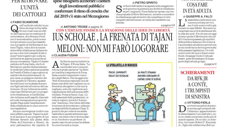 La prima pagina de l’ALTRAVOCE dell’ITALIA in edicola oggi