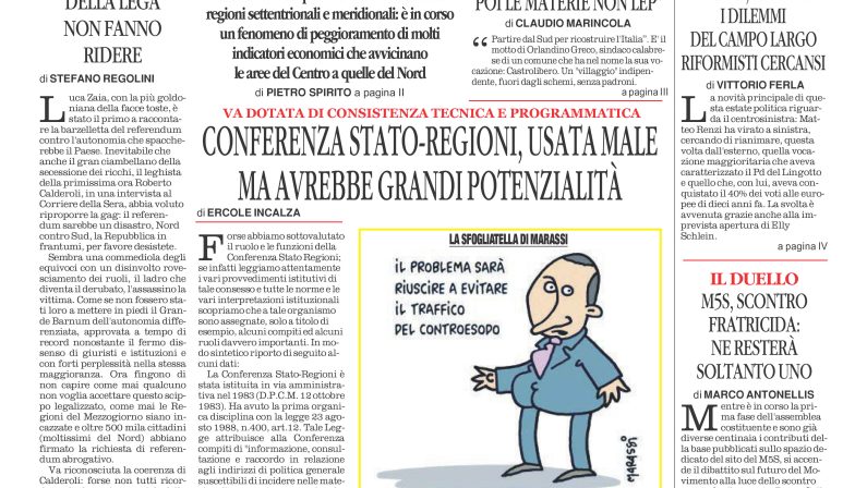 La prima pagina de l’ALTRAVOCE dell’ITALIA in edicola oggi