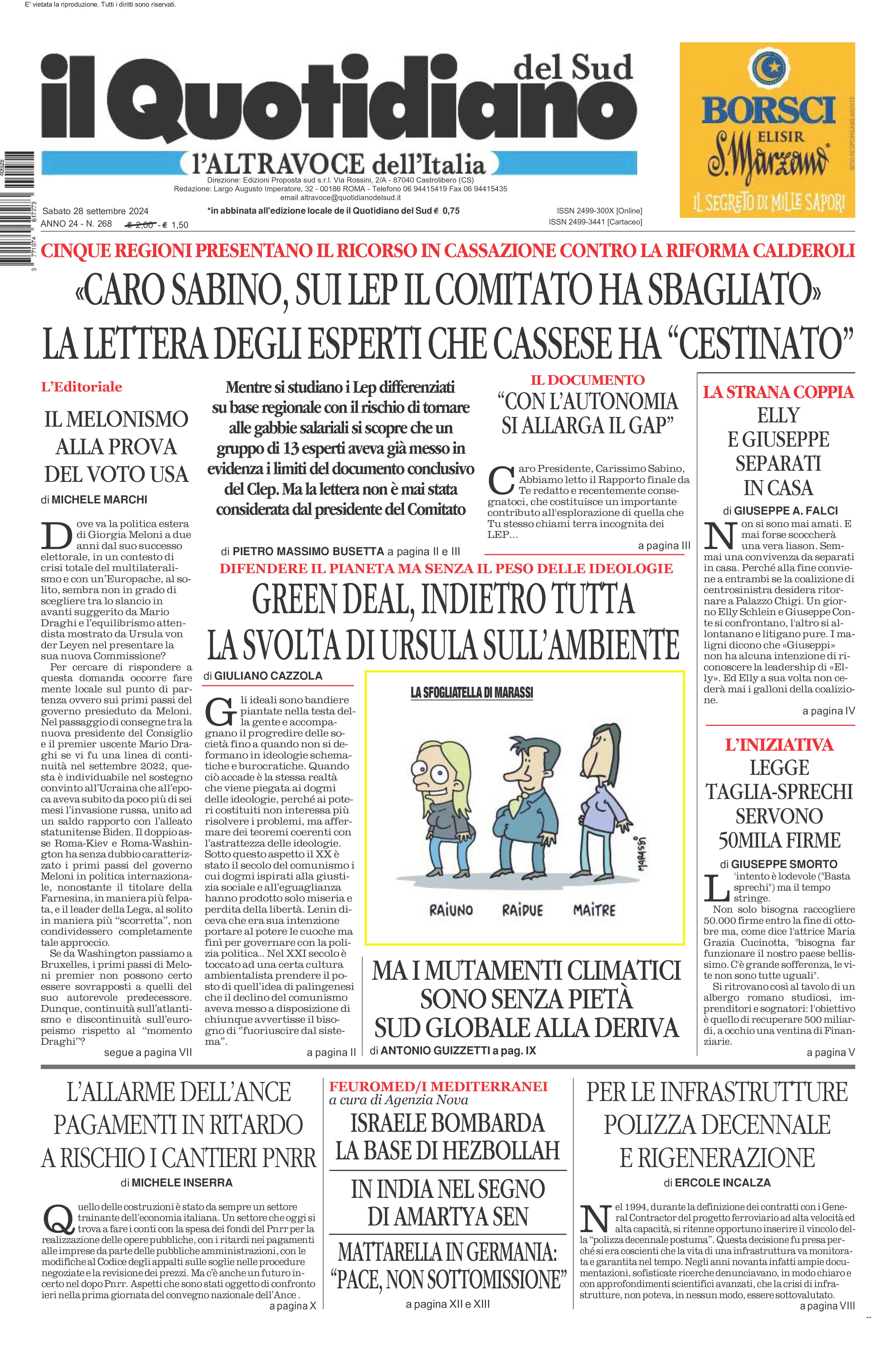 La prima pagina de l’ALTRAVOCE dell’ITALIA in edicola oggi