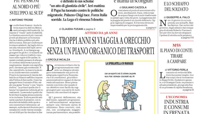 La prima pagina de l’ALTRAVOCE dell’ITALIA in edicola oggi