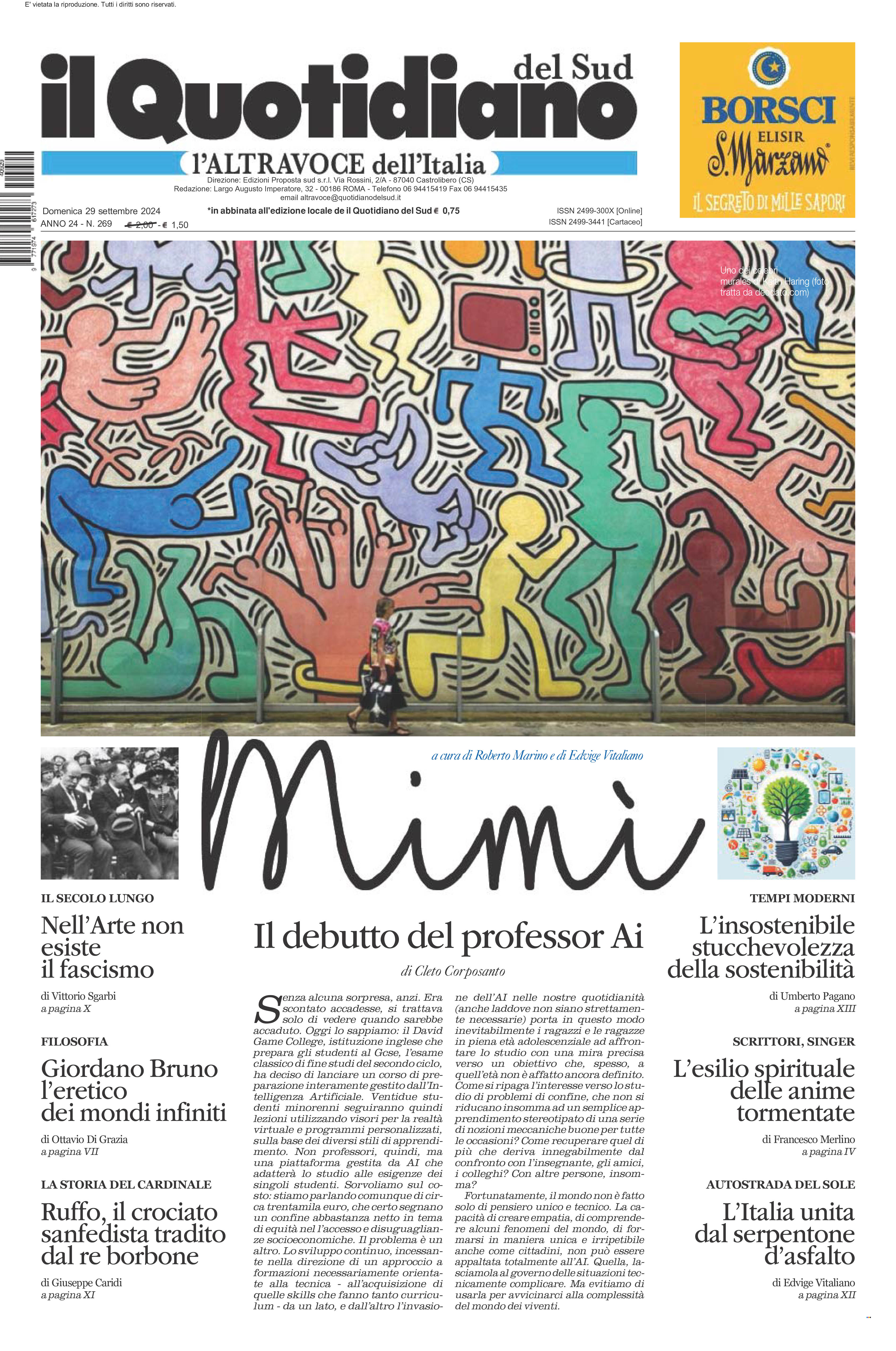 La prima pagina de l’ALTRAVOCE dell’ITALIA in edicola oggi