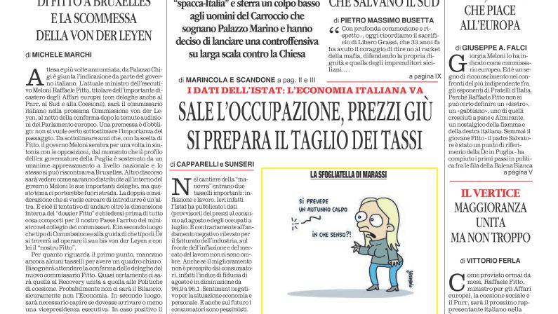 La prima pagina de l’ALTRAVOCE dell’ITALIA in edicola oggi