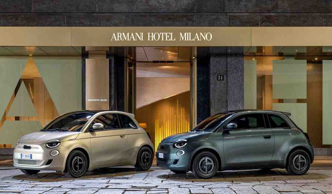 Nell'immagine, la nuova Fiat 500e Giorgio Armani Collector’s Edition