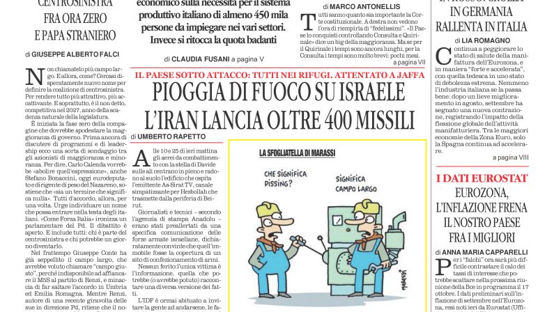 La prima pagina de l’ALTRAVOCE dell’ITALIA in edicola oggi