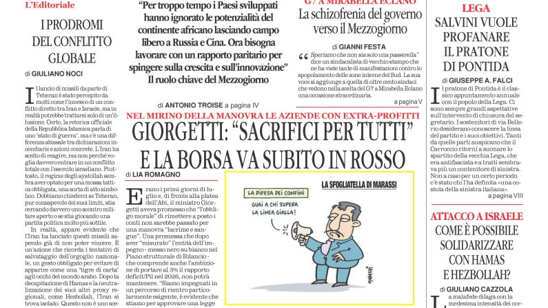 La prima pagina de l’ALTRAVOCE dell’ITALIA in edicola oggi