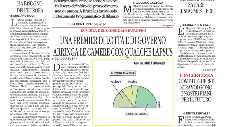 La prima pagina de l’ALTRAVOCE dell’ITALIA in edicola oggi