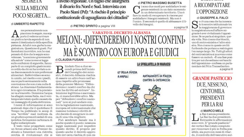 La prima pagina de l’ALTRAVOCE dell’ITALIA in edicola oggi