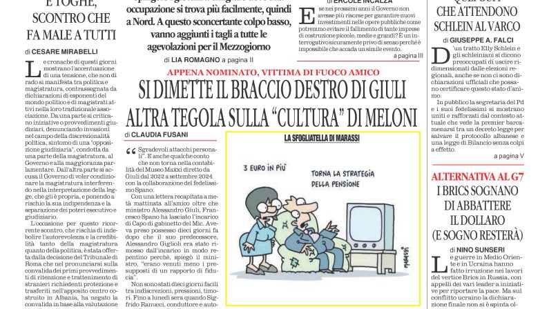 La prima pagina de l’ALTRAVOCE dell’ITALIA in edicola oggi