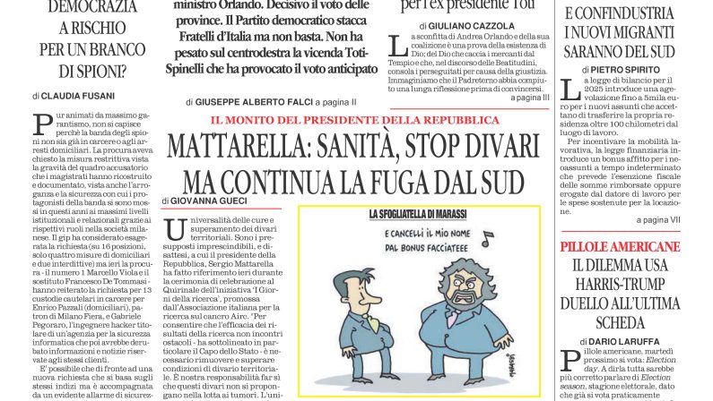 La prima pagina de l’ALTRAVOCE dell’ITALIA in edicola oggi