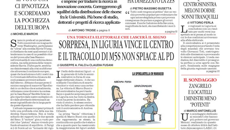 La prima pagina de l’ALTRAVOCE dell’ITALIA in edicola oggi