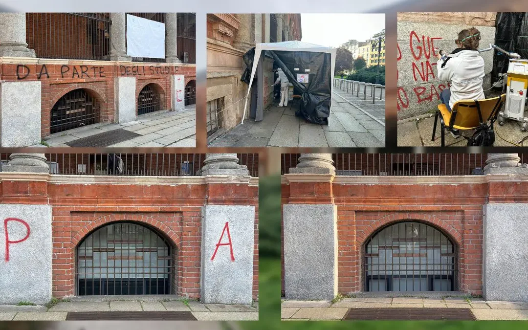 Laser rimuove i graffiti dalla facciata storica della Statale di Milano