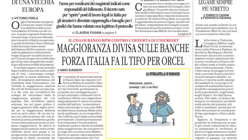 La prima pagina de l’ALTRAVOCE dell’ITALIA in edicola oggi