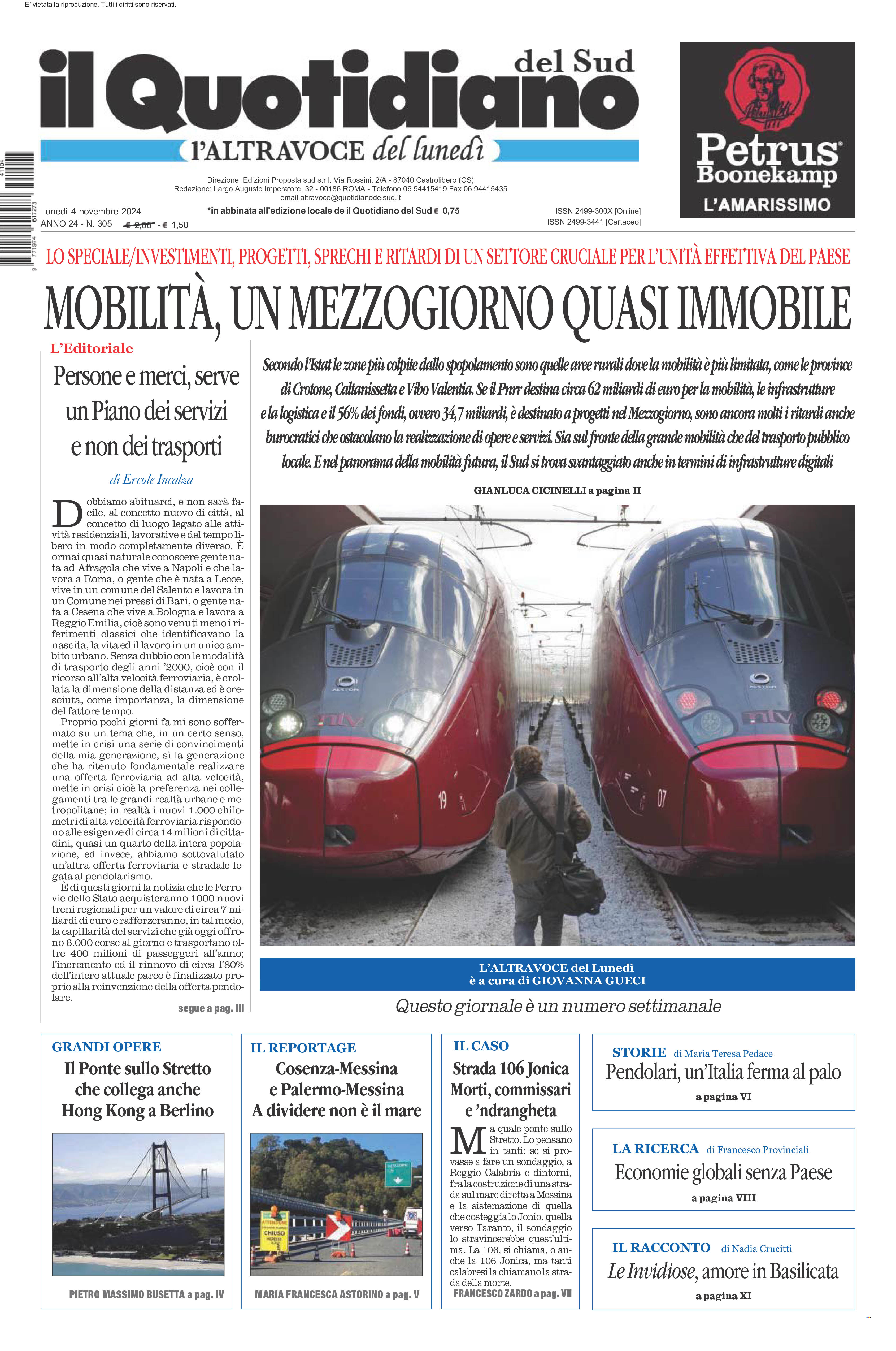 La prima pagina de l’ALTRAVOCE dell’ITALIA in edicola oggi