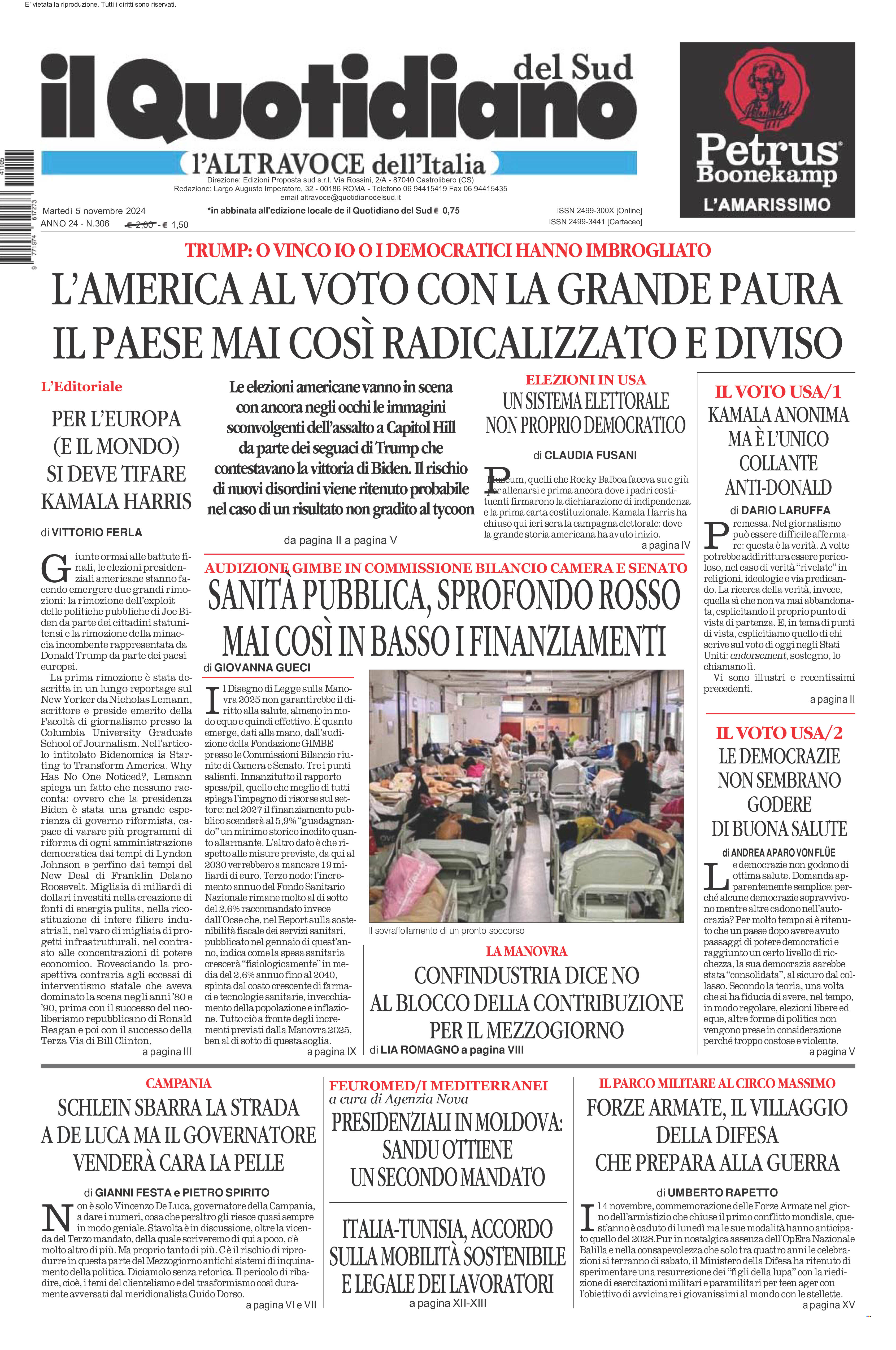 La prima pagina de l’ALTRAVOCE dell’ITALIA in edicola oggi