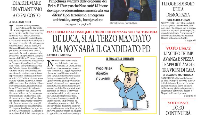 La prima pagina de l’ALTRAVOCE dell’ITALIA in edicola oggi