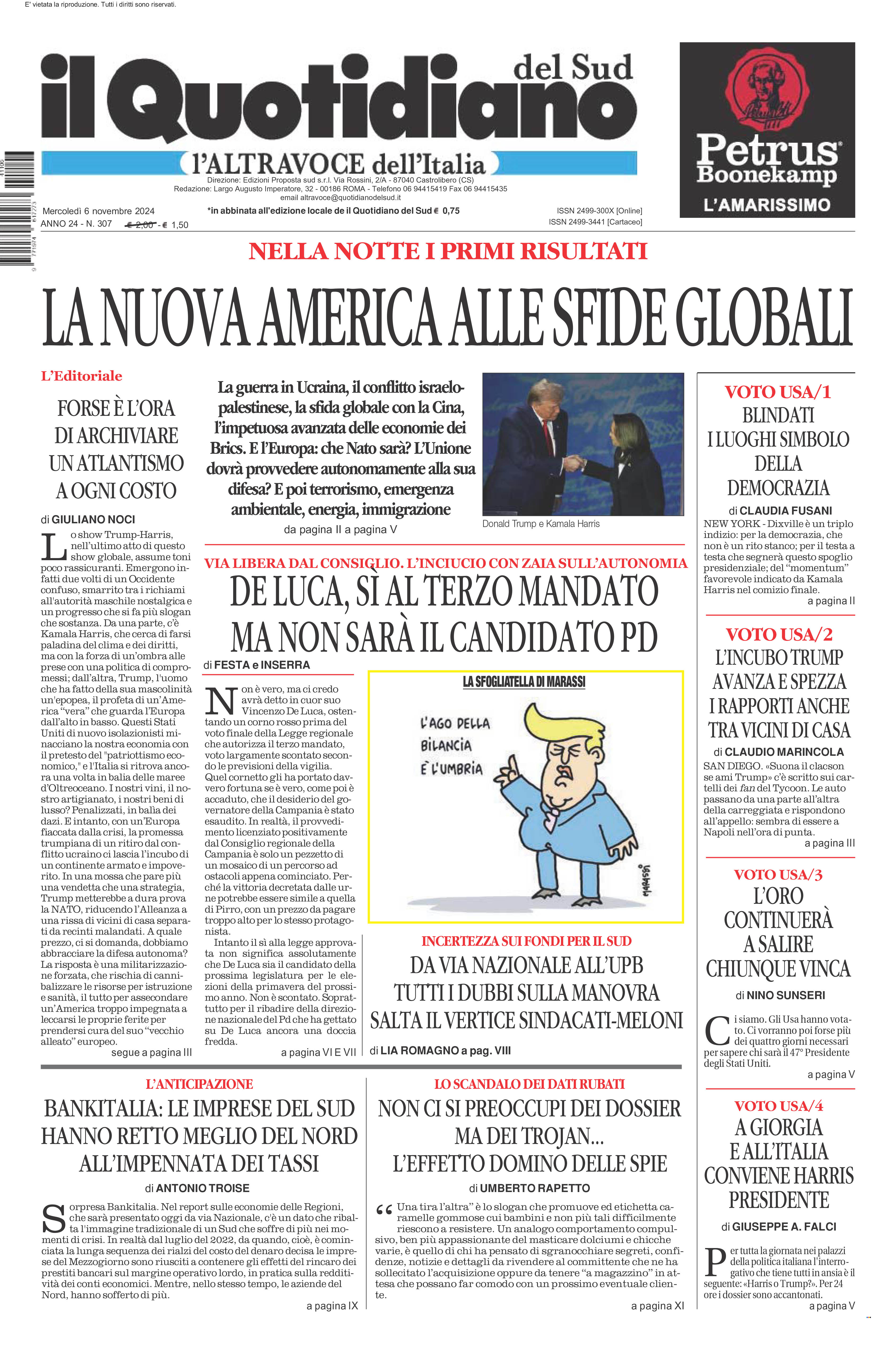 La prima pagina de l’ALTRAVOCE dell’ITALIA in edicola oggi