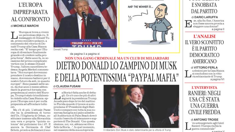 La prima pagina de l’ALTRAVOCE dell’ITALIA in edicola oggi