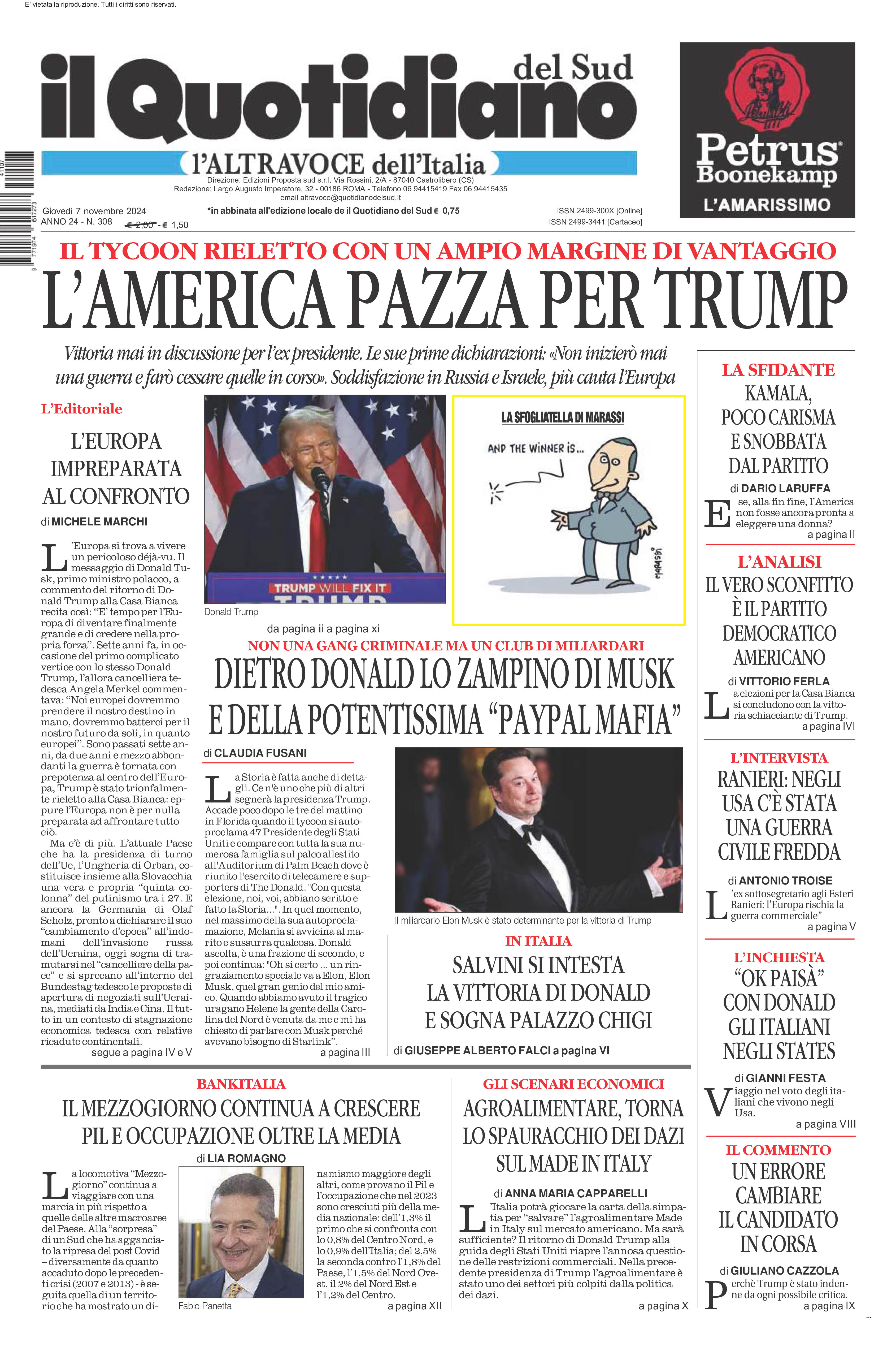 La prima pagina de l’ALTRAVOCE dell’ITALIA in edicola oggi