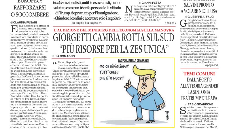 La prima pagina de l’ALTRAVOCE dell’ITALIA in edicola oggi