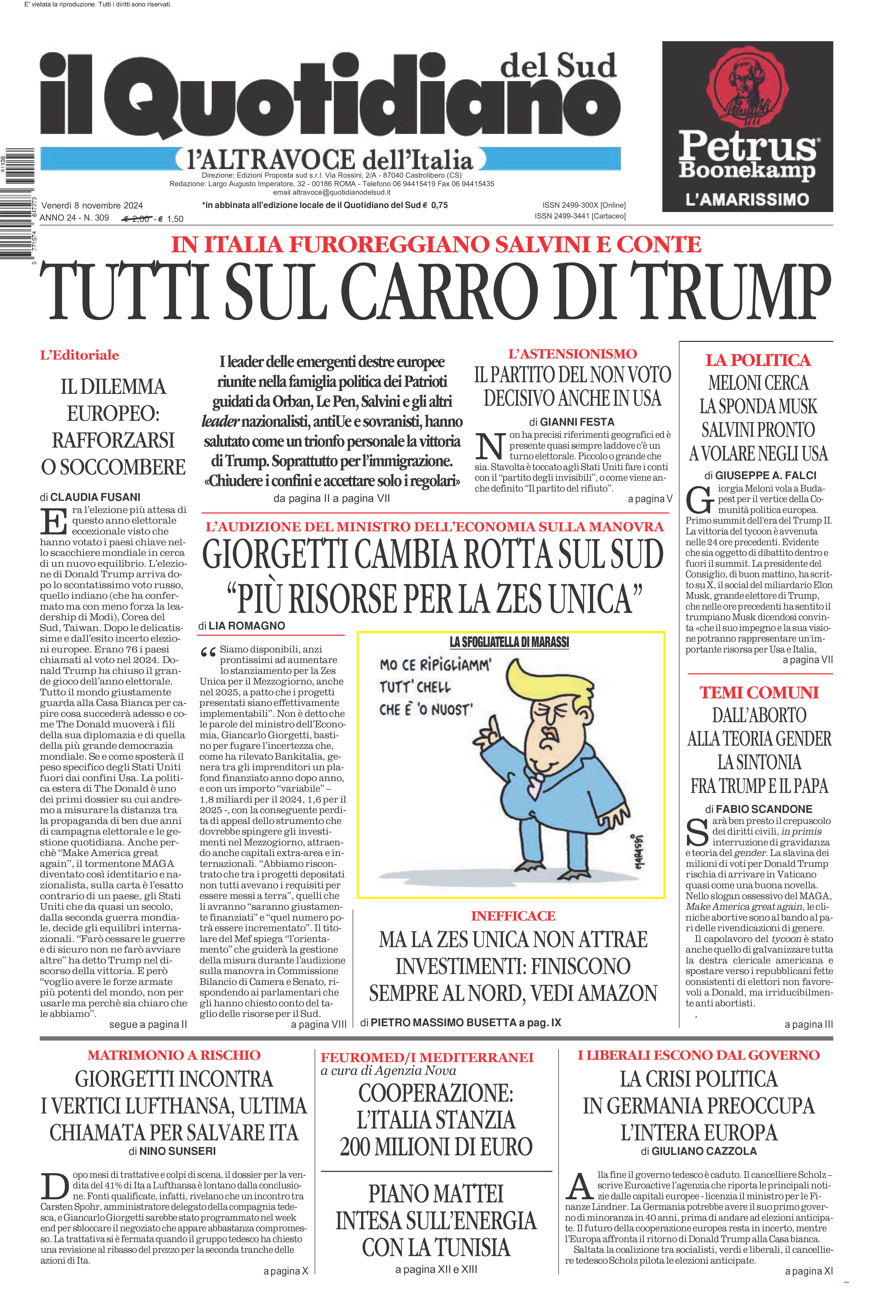 La prima pagina de l’ALTRAVOCE dell’ITALIA in edicola oggi