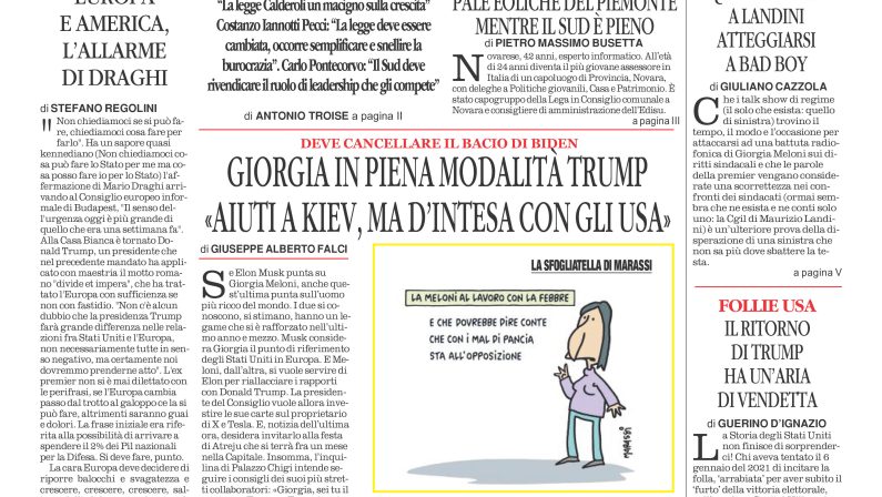 La prima pagina de l’ALTRAVOCE dell’ITALIA in edicola oggi