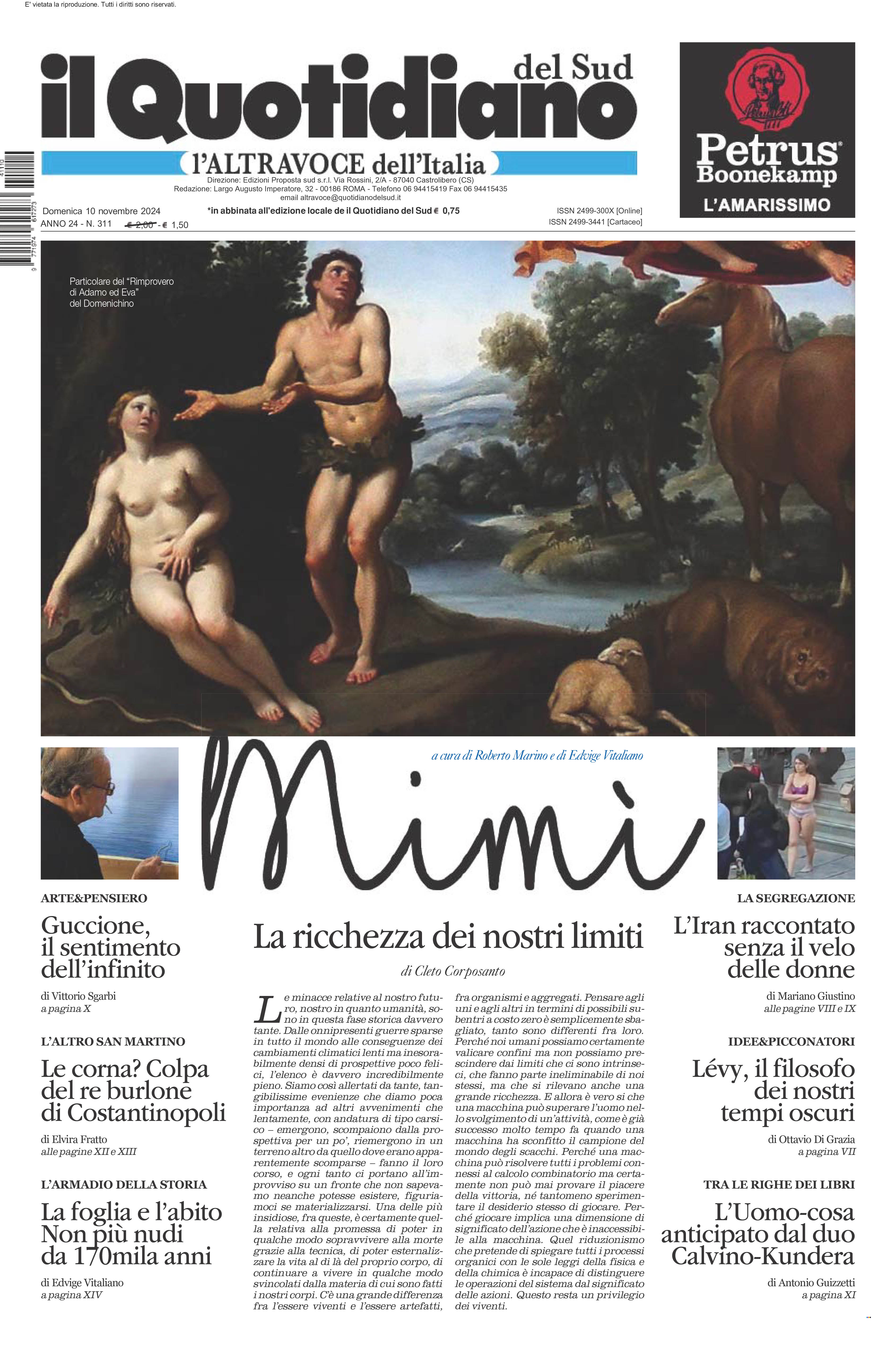 La prima pagina de l’ALTRAVOCE dell’ITALIA in edicola oggi