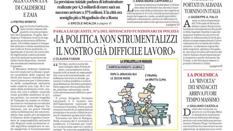 La prima pagina de l’ALTRAVOCE dell’ITALIA in edicola oggi