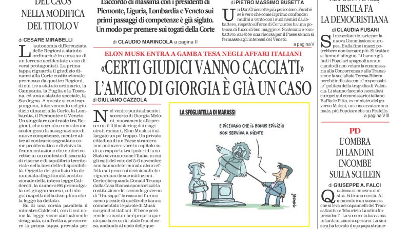 La prima pagina de l’ALTRAVOCE dell’ITALIA in edicola oggi