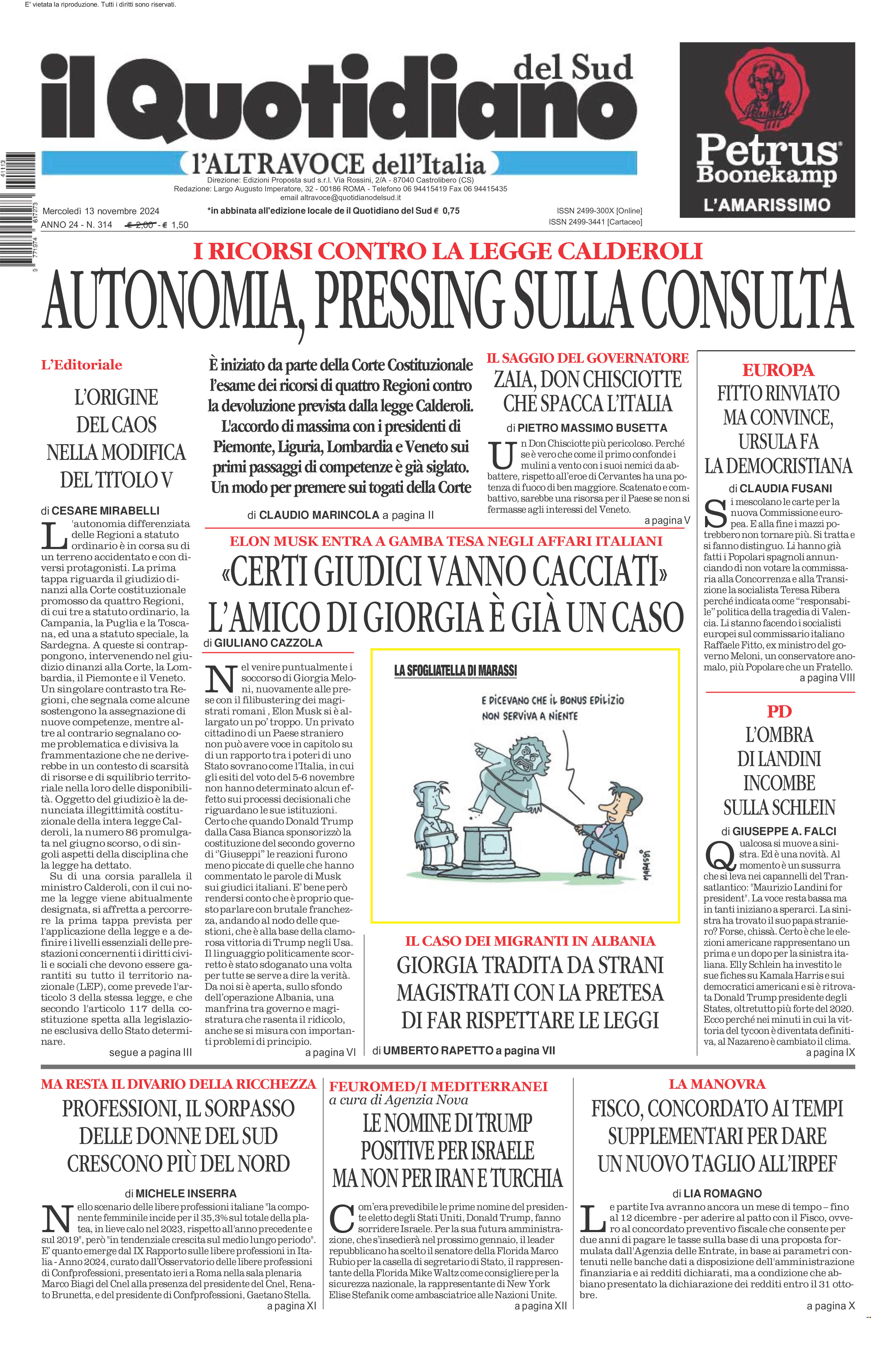 La prima pagina de l’ALTRAVOCE dell’ITALIA in edicola oggi