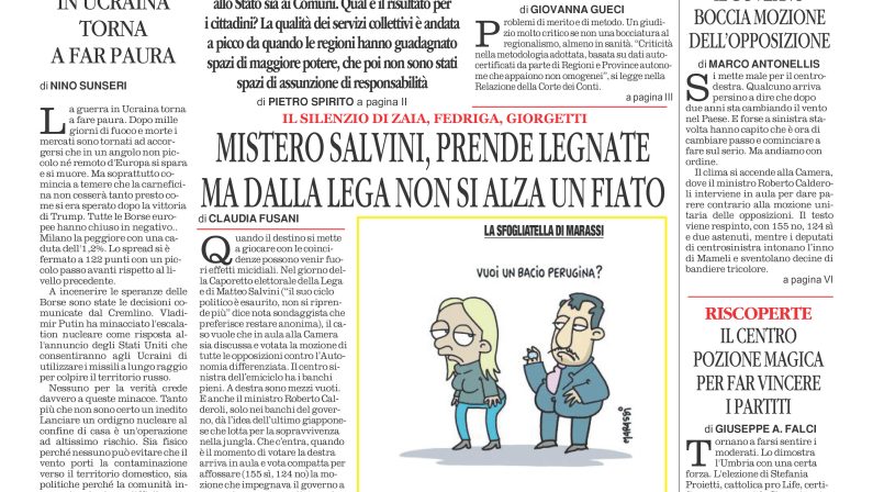 La prima pagina de l’ALTRAVOCE dell’ITALIA in edicola oggi