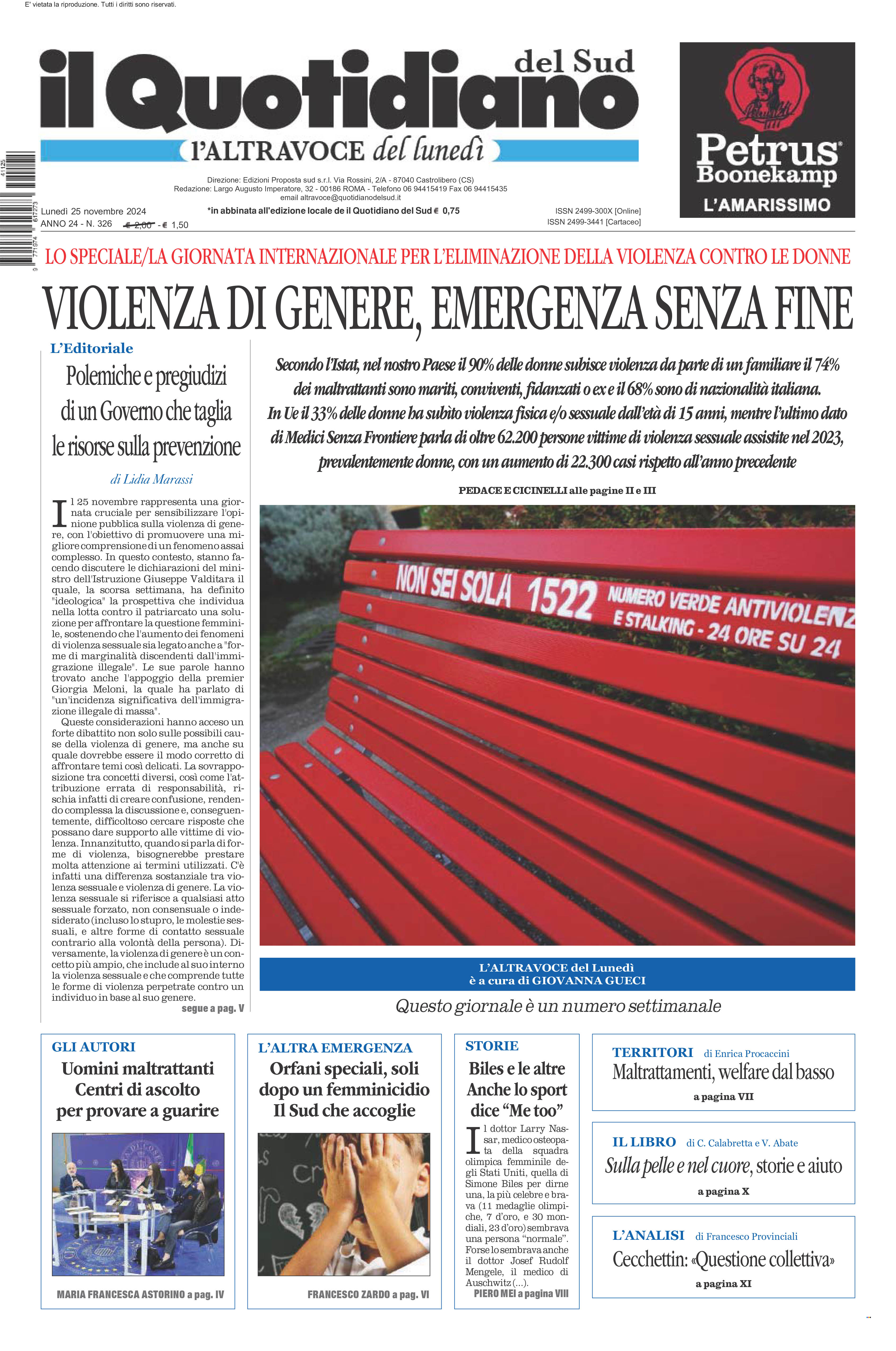 La prima pagina de l’ALTRAVOCE dell’ITALIA in edicola oggi