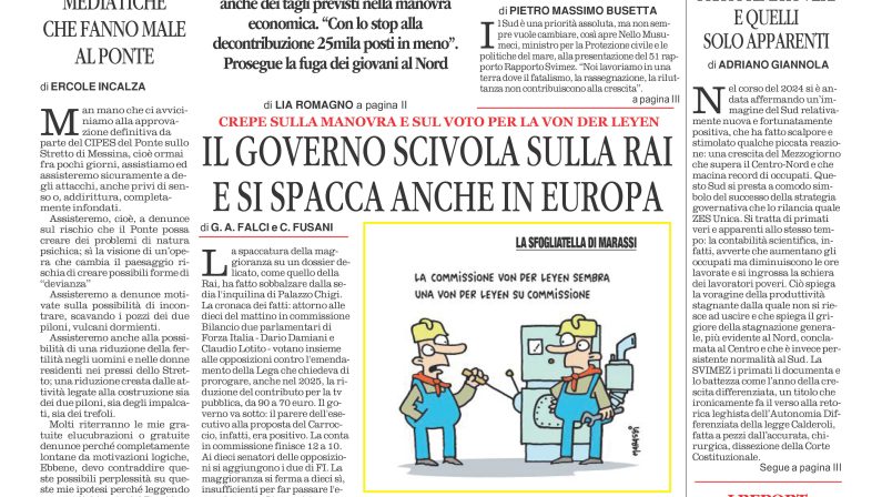 La prima pagina de l’ALTRAVOCE dell’ITALIA in edicola oggi