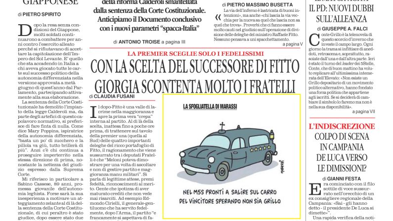 La prima pagina de l’ALTRAVOCE dell’ITALIA in edicola oggi