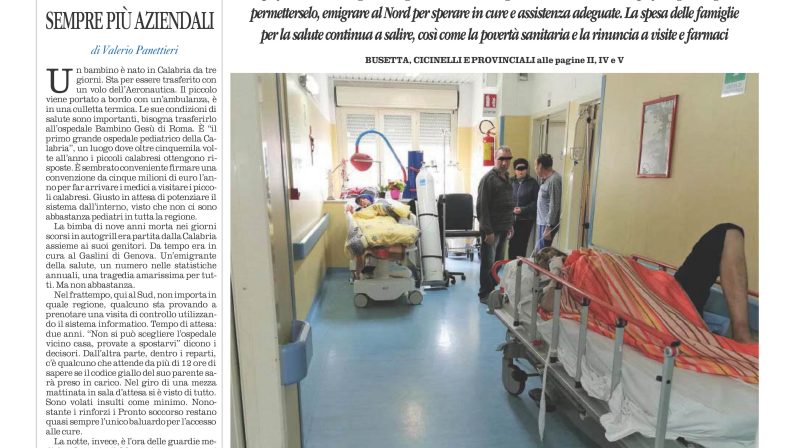 La prima pagina de l’ALTRAVOCE dell’ITALIA in edicola oggi