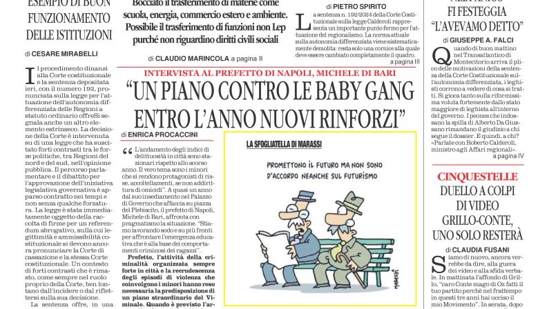 La prima pagina de l’ALTRAVOCE dell’ITALIA in edicola oggi