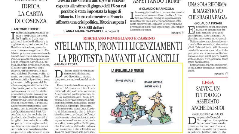 La prima pagina de l’ALTRAVOCE dell’ITALIA in edicola oggi