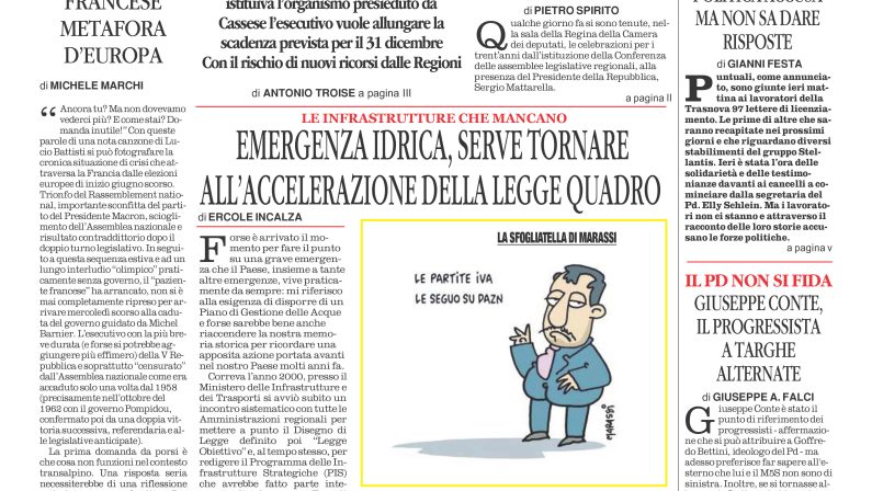 La prima pagina de l’ALTRAVOCE dell’ITALIA in edicola oggi