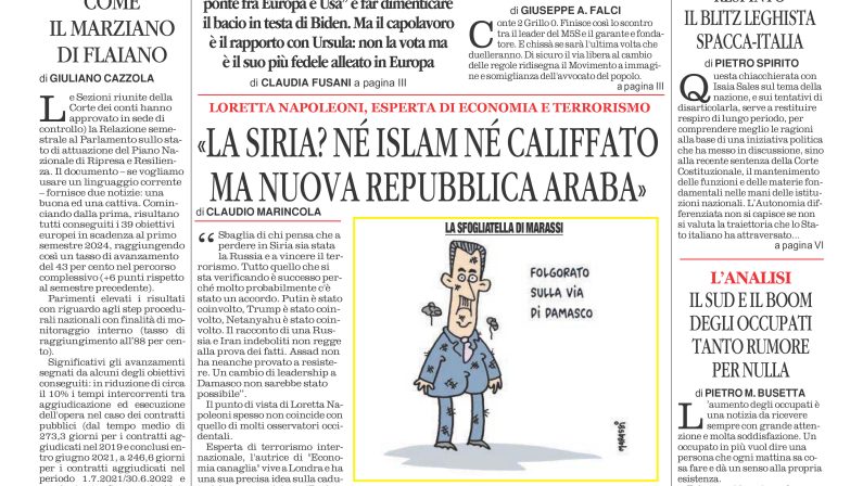 La prima pagina de l’ALTRAVOCE dell’ITALIA in edicola oggi