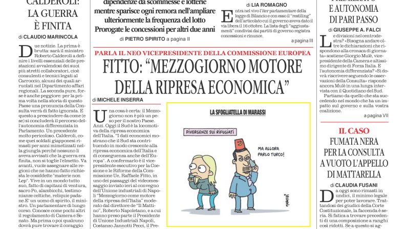 La prima pagina de l’ALTRAVOCE dell’ITALIA in edicola oggi