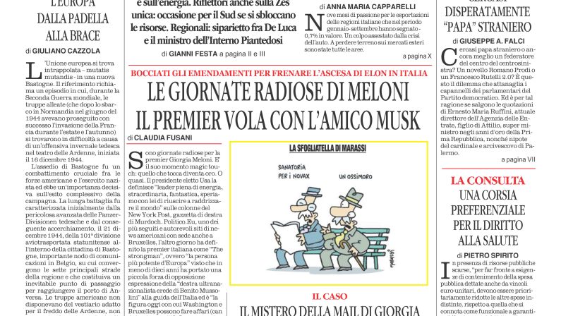 La prima pagina de l’ALTRAVOCE dell’ITALIA in edicola oggi