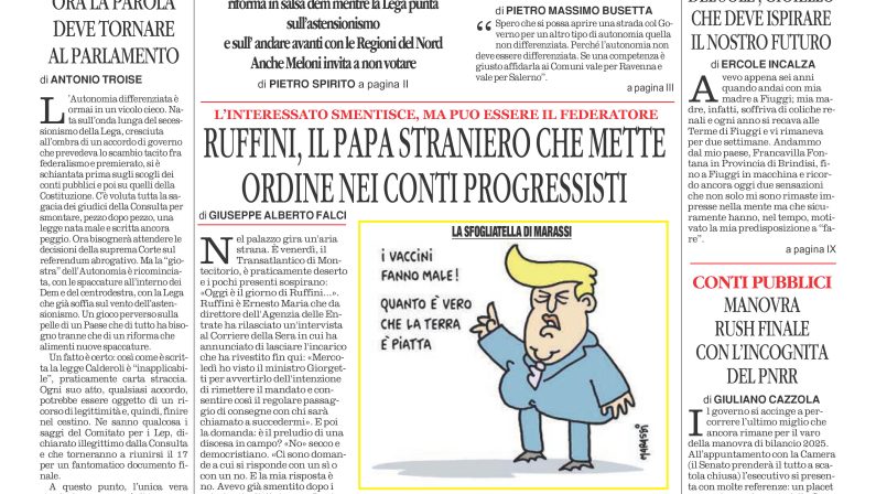 La prima pagina de l’ALTRAVOCE dell’ITALIA in edicola oggi