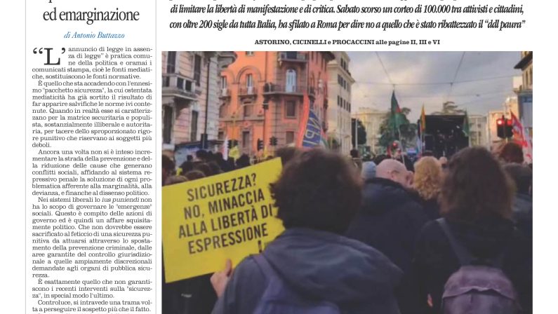 La prima pagina de l’ALTRAVOCE dell’ITALIA in edicola oggi